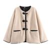 Early Spring New Solid Color Retro Lamb Wool Round Neck Buckle Decorative Fur Integrated Short Coat