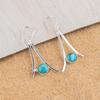 Blue Copper Turquoise Gemstone 925 Sterling Silver Jewelry Hook Earrings 1.45" EE-66-19