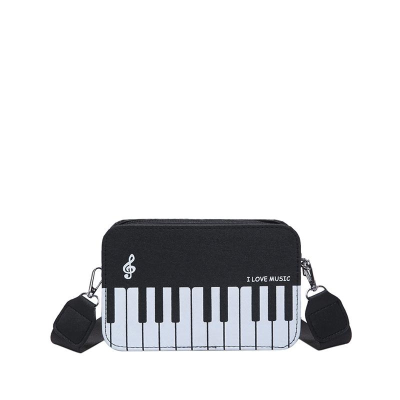 2025 Winter New Fashion Contrasting Color Small Square Bag Girl Sweet Personality Piano Music Note Small Satchel Portable Women's Bag