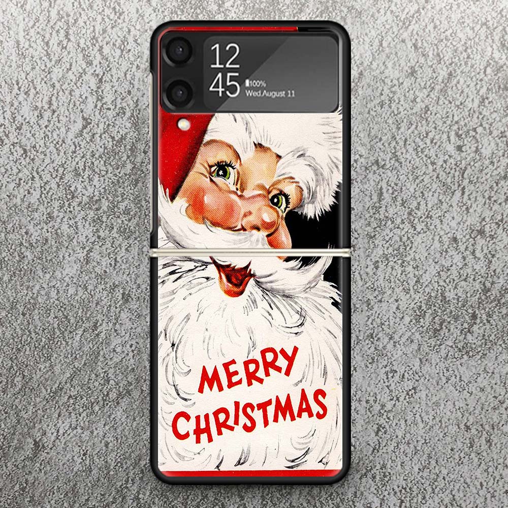 Christmas Santa Claus Present Print Case For Samsung Galaxy Z Flip 3 4 5 6 7 5G Phone Shell Flip7 Flip6 Flip5 Flip4 Flip3 Patter