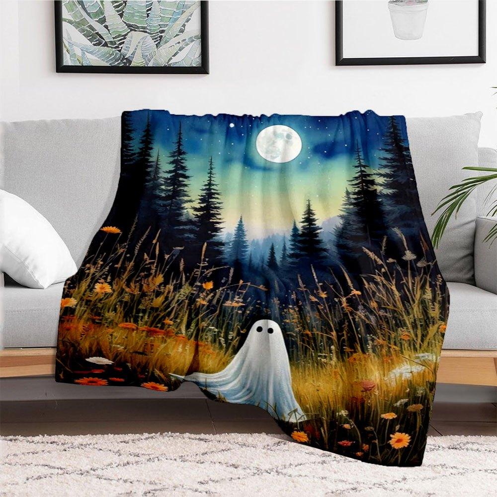 "Spooky Night Ghost Wall Art Print - Halloween Decor"Blanket Flannel Throw Blanket for Sofa, Bed, Travel, Camping, Office, Couch, Chair, And