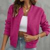 Women Jacket O Neck Solid Color Zipper Closure Coat Loose Thermal Short Type