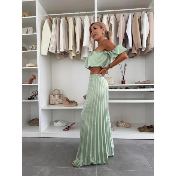 Элегантный однотонный комплект из жилета с длинным рукавом и плиссированных брюк для лета, новинка для женщин, модный и стильный наряд