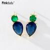 Fashion Fresh Geometric Water Droplet Earrings Simple Royal Blue Zircon Stud Earrings for Women Gifts PD1142