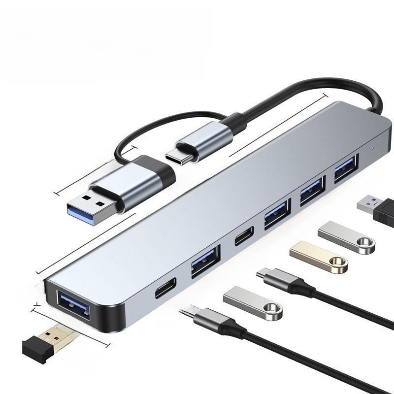 Многопортовый адаптер USB-концентратора 7-в-1 с Type-C для ноутбука, док-станция расширения с передачей данных 5 Гбит/с