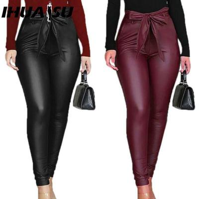 Женские брюки из искусственной кожи с высокой талией, узкие леггинсы-джеггинсы, облегающие брюки с поясом