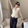 Французский темперамент V-образный вырез однобортный без рукавов тонкий трикотажный жилет для женщин