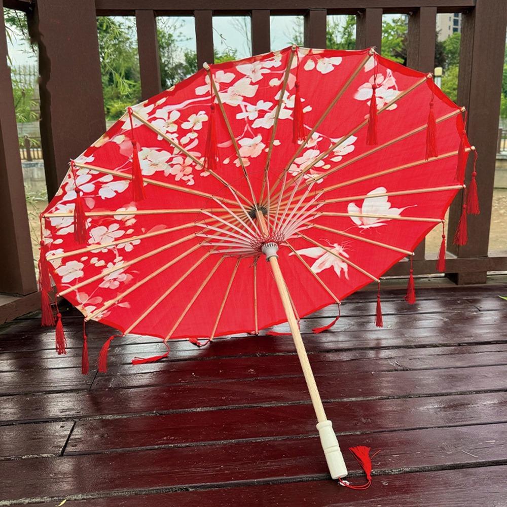 Chinese Style Silk Fabric Tassel Umbrella 70cm Ancient Dance Umbrella Tassel Umbrella for Women