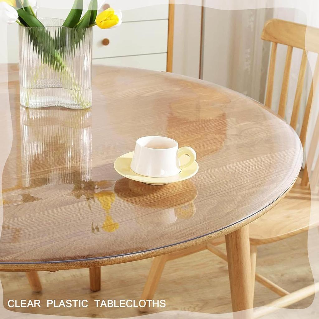 1.5mm Strong Clear Plastic Table Cloth Cover Wipeable PVC Waterproof Table Protector for Kitchen Coffee Office Dining Table