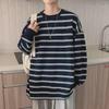 Men's Trendy Long-Sleeve Striped Pullover: Hong Kong Style, Loose-Fit, Versatile for Spring and Autumn.