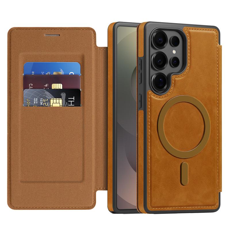 Роскошный чехол-книжка из ПУ-кожи с магнитной подставкой для Samsung Galaxy S22 S23 S24 S25 Ultra Plus Для слота Magsafe Кошелек Защитная обложка