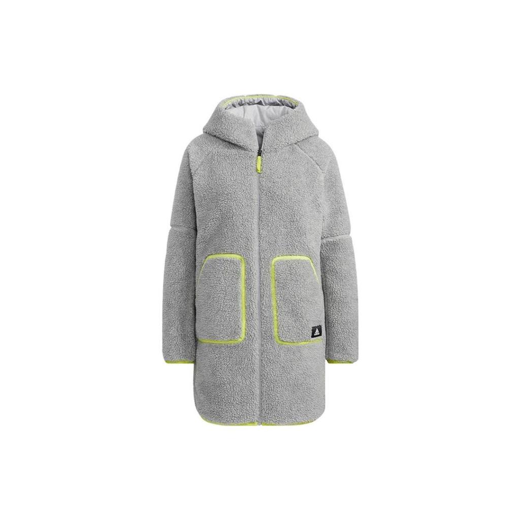 adidas Полосатая отделка Двусторонняя молния с капюшоном и длинным рукавом Хлопковая куртка Женская куртка Серая H23078