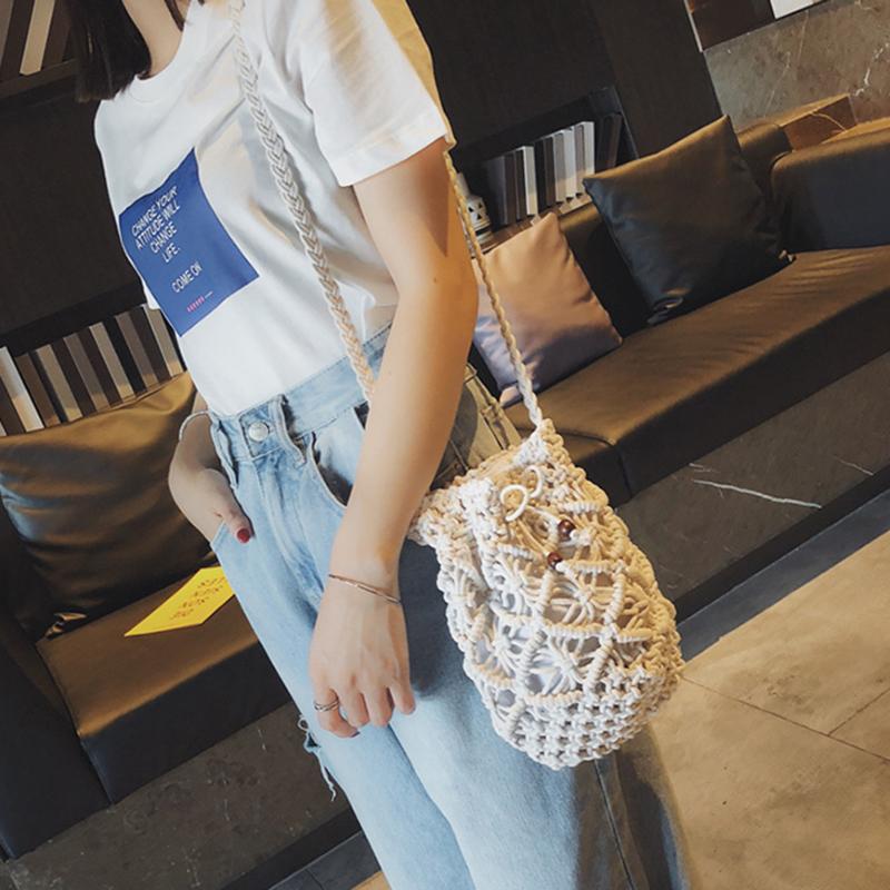 Summer New Water Bucket Bag Korean Version Beach Grass Woven Bag Hollow Woven Shoulder Bag Crossbody Bag Small Bag Girl MIT