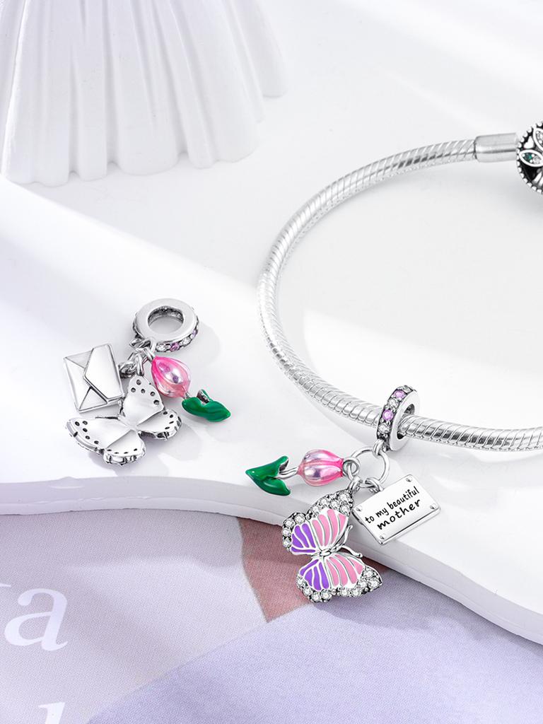 925 Sterling Silver Pink Blue Butterfly Dragonfly Charms Beads For Women Fit Original Bracelet Diy Jewelry Marking Girl