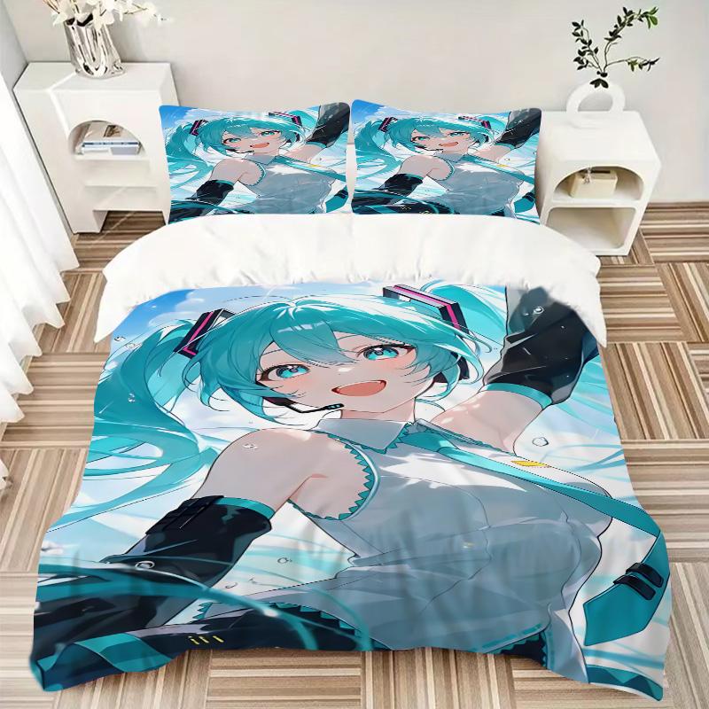 Anime Girl Print 3Pcs Bedding Setduvet Cover With 2 Bedropillowcase Home Birthday Gift
