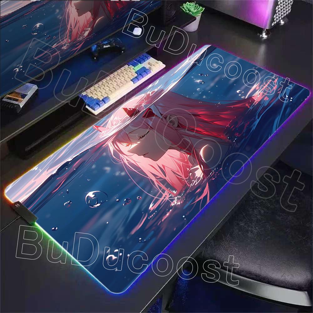 Non-slip RGB Mouse Pad Gamer 900x400 Desk Mat Zero Two Girl Accesorios Gaming Mousepad Kawaii Computer Desk Table Games Office