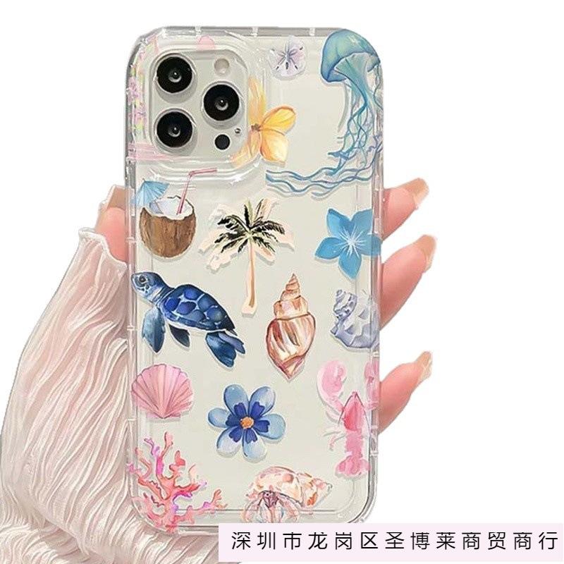 Морские элементы для защитного чехла iPhone16promax 15 Apple 14 прозрачный 13 с подушкой безопасности 12 чехол для мобильного телефона 11