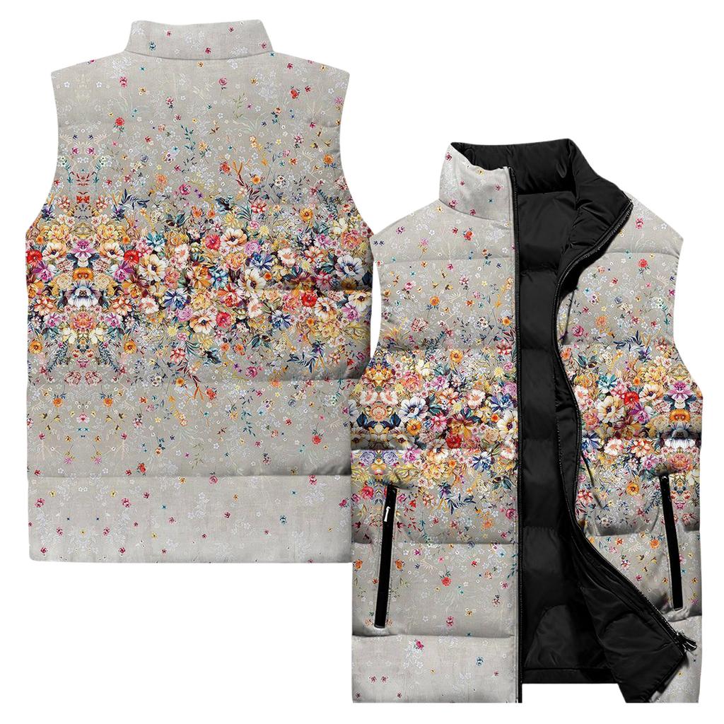 Ladies' Casual And Fashionable Sleeveless Vest Floral Pattern Printed Cotton Jacket