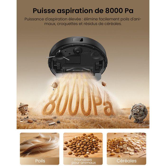 Robot aspirateur Proscenic Q8 MAX+: commande intelligente, autonomie allant jusqu'à 200 minutes, fonctionnement silencieux