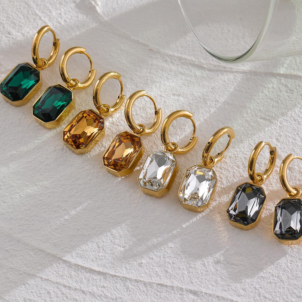 Eetit Stainless Steel Cubic Zirconia Drop Dangle Charms Trendy Earrings Green Square Geometric Earring Jewelry