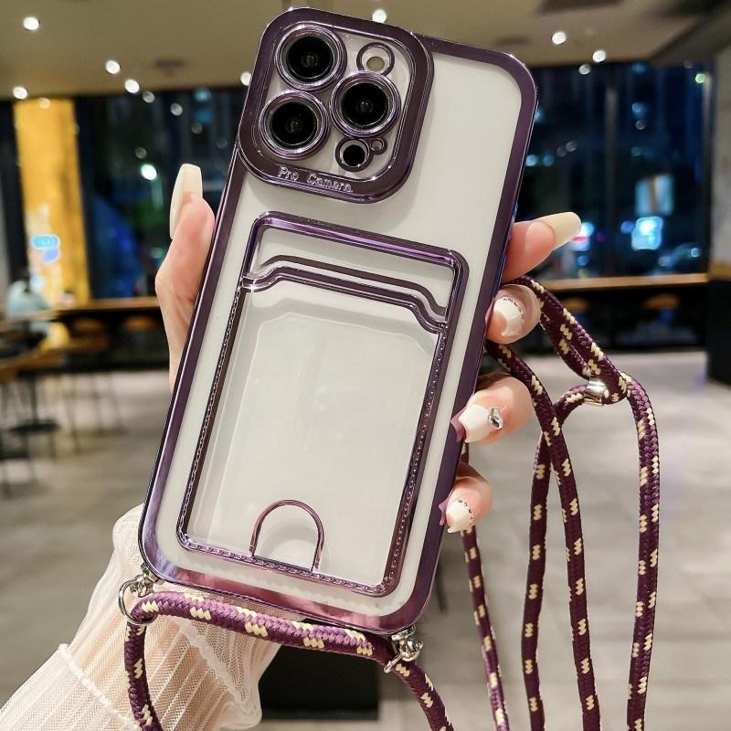 Мягкий чехол для телефона с ожерельем через плечо и ремешком для iPhone 15 14 13 12 11 Pro Max XR X XS 7 8 Plus, чехол-держатель для карт