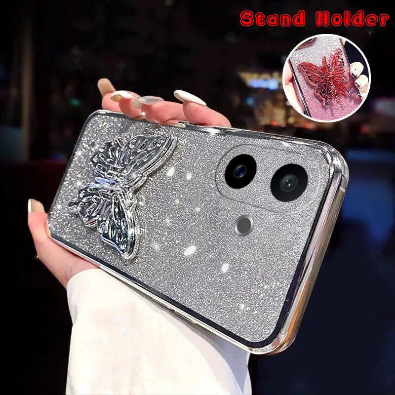 For Vivo V60 Lite Case with Cute Butterfly Stand Luxury Slim Gradient Clear Plating Glitter Girls for Vivo V60 Lite Back Cover