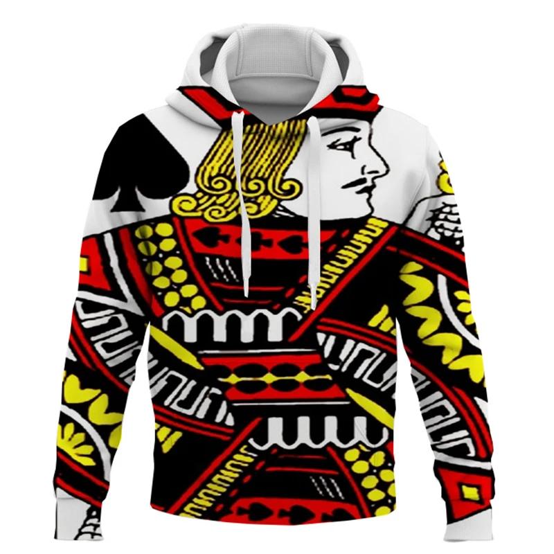 Игральные карты Покер KA Принт Толстовки Мужские/женские Смешные толстовки с капюшоном Мужская одежда Мальчики/девочки Harajuku Смешные куртки Пальто Топы