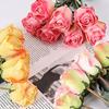 7pcs Burnt Edge Lifelike Rose Flower Branch 64cm Artificial Flowers Elegant Wedding Bouquets Dried Rose Desktop Ornament