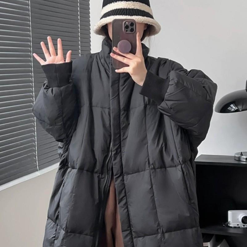 Womens Oversized Puffer Coat 2026 Winter Mid-Length Loose Fit Cotton-Padded Jacket Black Gray Khaki