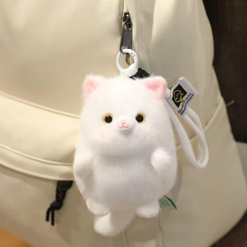 Soft Material Cat Plush Pendant Round Shape Plush Cat Keychain Cat Plush Keychain Backpack Decor