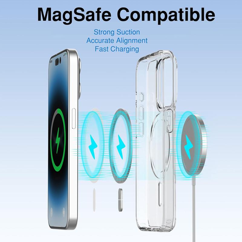 Прозрачный пластиковый магнитный чехол для телефона для iPhone 11-17E с поддержкой MagSafe