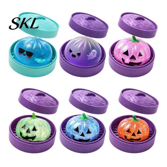 Safe Stress Ball Halloween Dumpling Relief Toy, Pumpkin Ghost Steamed Bun Squeeze Toy Sensory Fidget Party Favors Anxiety