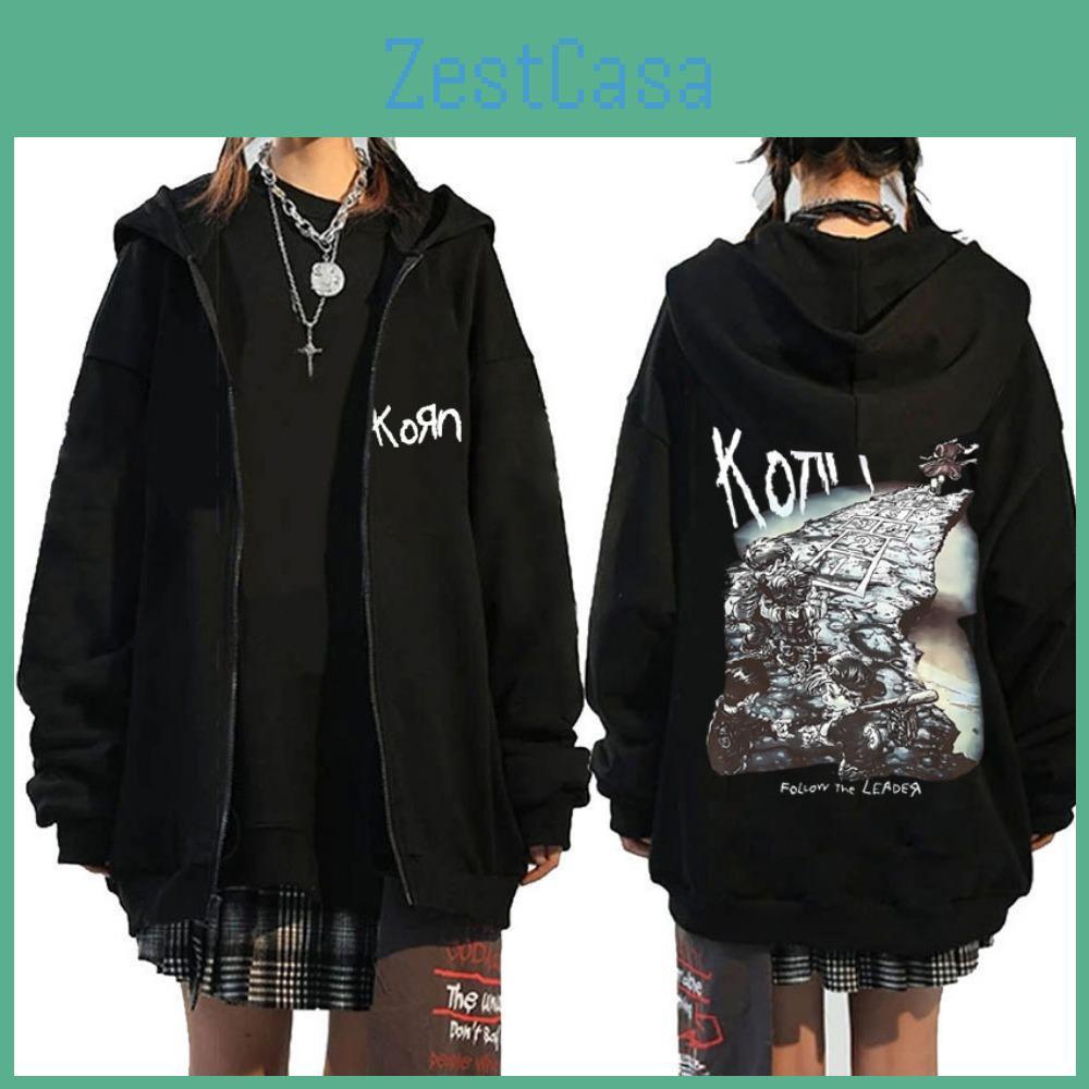 25 Rock Ftl Korn Band Follow The Leader Толстовка на молнии Мужчины Женщины Готическая Повседневная Толстовка на молнии Мужская Винтажная Толстовка на молнии с принтом