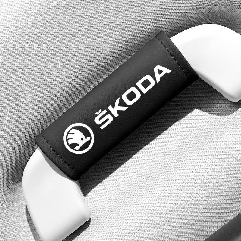 2PC Car Roof Pull Cover Handle Gloves For Skoda Fabia Octavia A7 RS Superb Rapid Yeti Karoq Kodiaq Kamiq Interior Accessories
