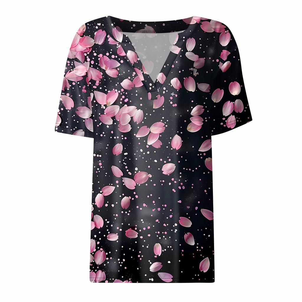 Women's T Shirt Tee Printed Short Sleeve Daily Weekend Fashion Basic V Neck Regular Top