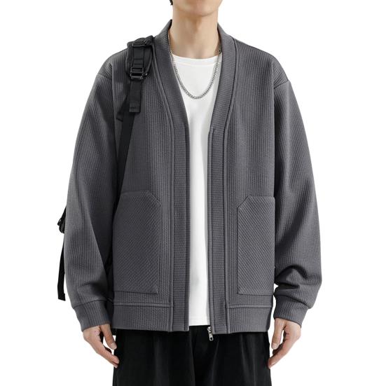 Мужское вязаное пальто с v-образным вырезом и длинным рукавом, однотонный вязаный кардиган с карманами на молнии, свободная верхняя одежда