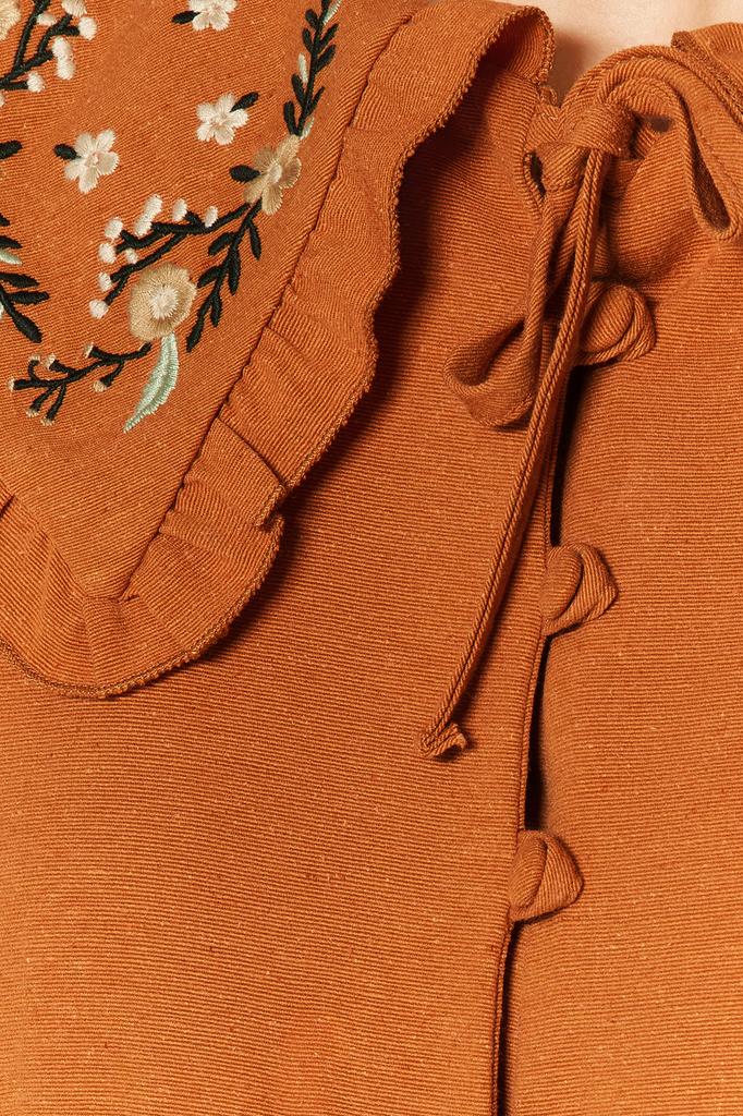 Женское модное новое платье-хиджаб с воротником корицы, вышитым полунашивкой, льняное тканое платье