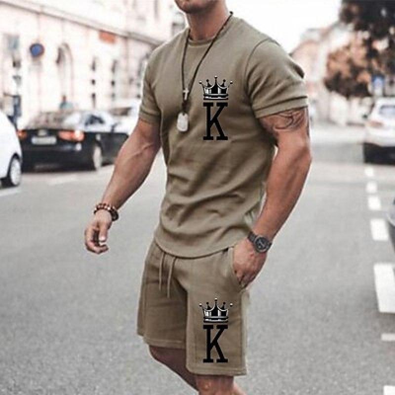 Повседневная мужская рубашка с 3D-принтом Crown | Белый летний хлопок | Мужские костюмы Спортивные шорты и комплект с круглым вырезом с надписью на открытом воздухе