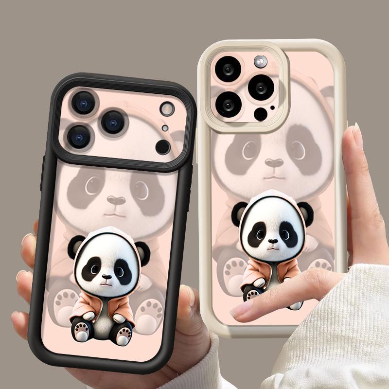Black Coat Panda Pattern Case For iPhone 17 Pro Max Funda Shockproof Bumper Cover For iPhone 16 Pro Max 15 14 13 12 11 Air 16E