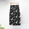 Printed Skirt Women's Retro New Midi Length High-waisted Slit Hip A-line Skirt