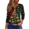Women's Fashionable Casual Christmas Printed V-neck Three-quarter Sleeve Decorated Button Top