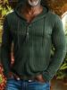 2025 Men's Solid Color Hooded Pullover: Autumn & Winter Casual Textured Fabric with Long Sleeves and Drawstring Buttons.