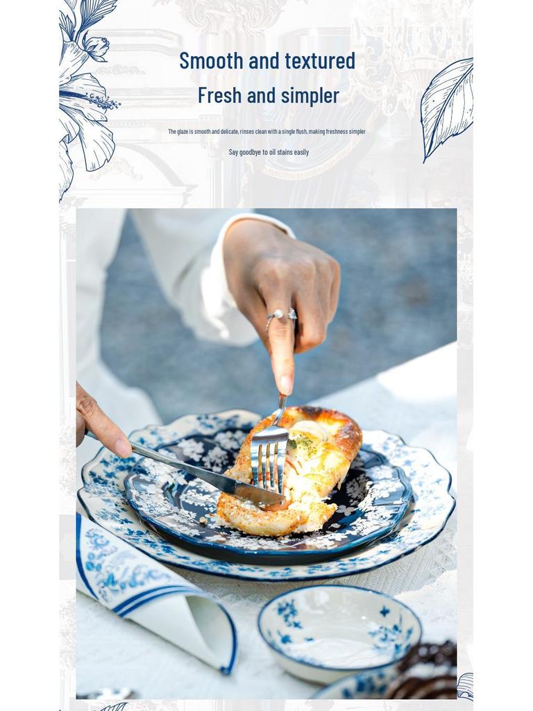 Shunxiang Jialan English Retro Ceramic Bowl & Plate Set - Underglaze Tableware for Soup & Rice.