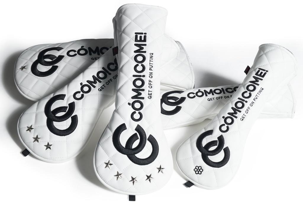 ComoCome Set of Headcovers Smiley 2 Fairway and 2 Utilities 5-Piece (Crown Face) - Driver, Woods, (Quilted White)