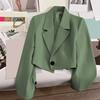 Women Short Suit Coat Lapel Long Sleeve Single Button Suit Jacket Solid Color Loose Fit Casual Business Style Suit Coat