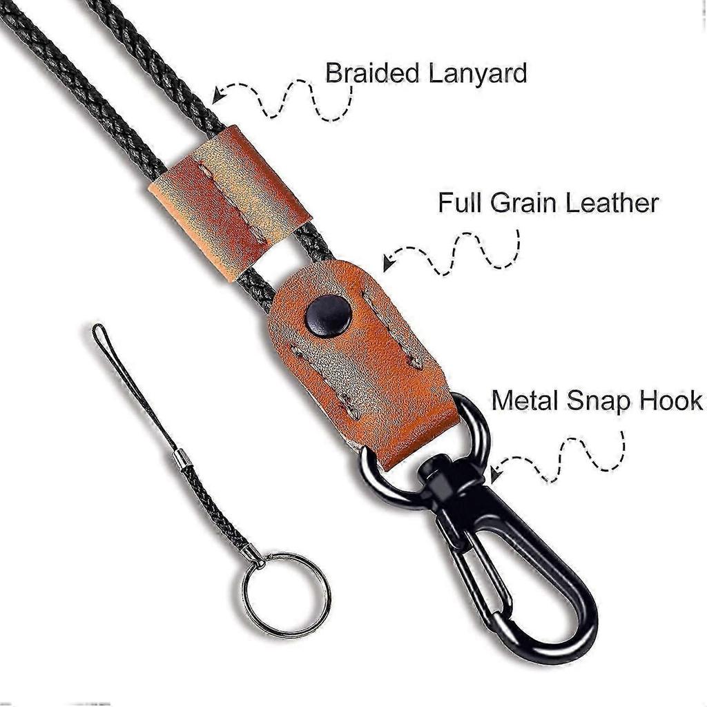 2 Pcs Braided Leather Badge Lanyards for ID Badges Holders Keys Long Strap Neck Lanyard Keychain for Men,Women B