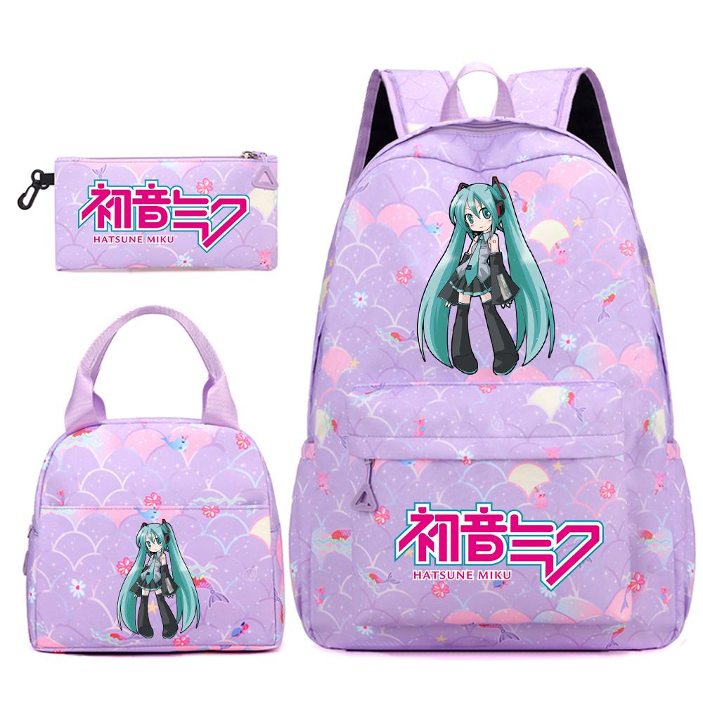 3 шт./комплект Аниме Мультяшный Рюкзак с принтом Hatsune Miku, Сумка, Пенал для Подростка Студента Девочки Мальчика, Большой Вместимости, Водонепроницаемый, Школьная Сумка, Дорожная Сумка