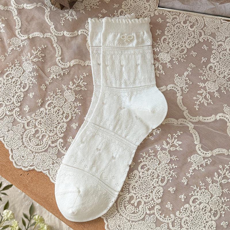 Spring/Summer Women's White Silk Lace Socks - Cute Japanese JK Style Mid-Calf, Perfect with Small Leather Shoes