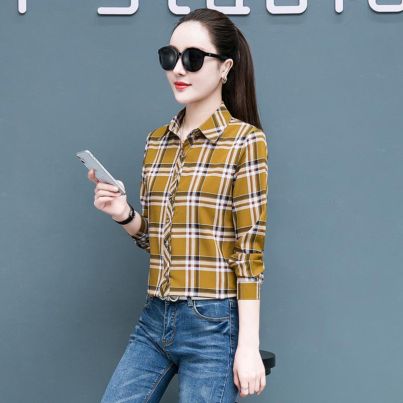 Клетчатая рубашка для женщин, сто женщин, топы, свободная ретро рубашка с длинным рукавом с гонконгским вкусом