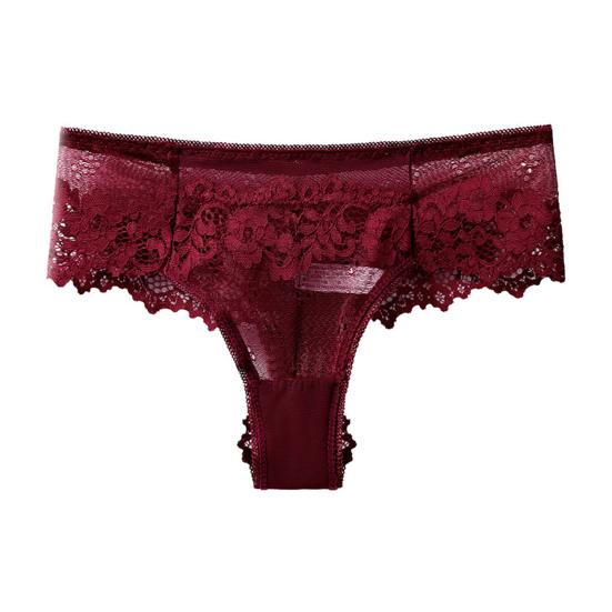 Women Panties See-through Hollow Out Lace Solid Color Low Waist Soft Breathable Anti-septic Elastic Lady Underpants Briefs